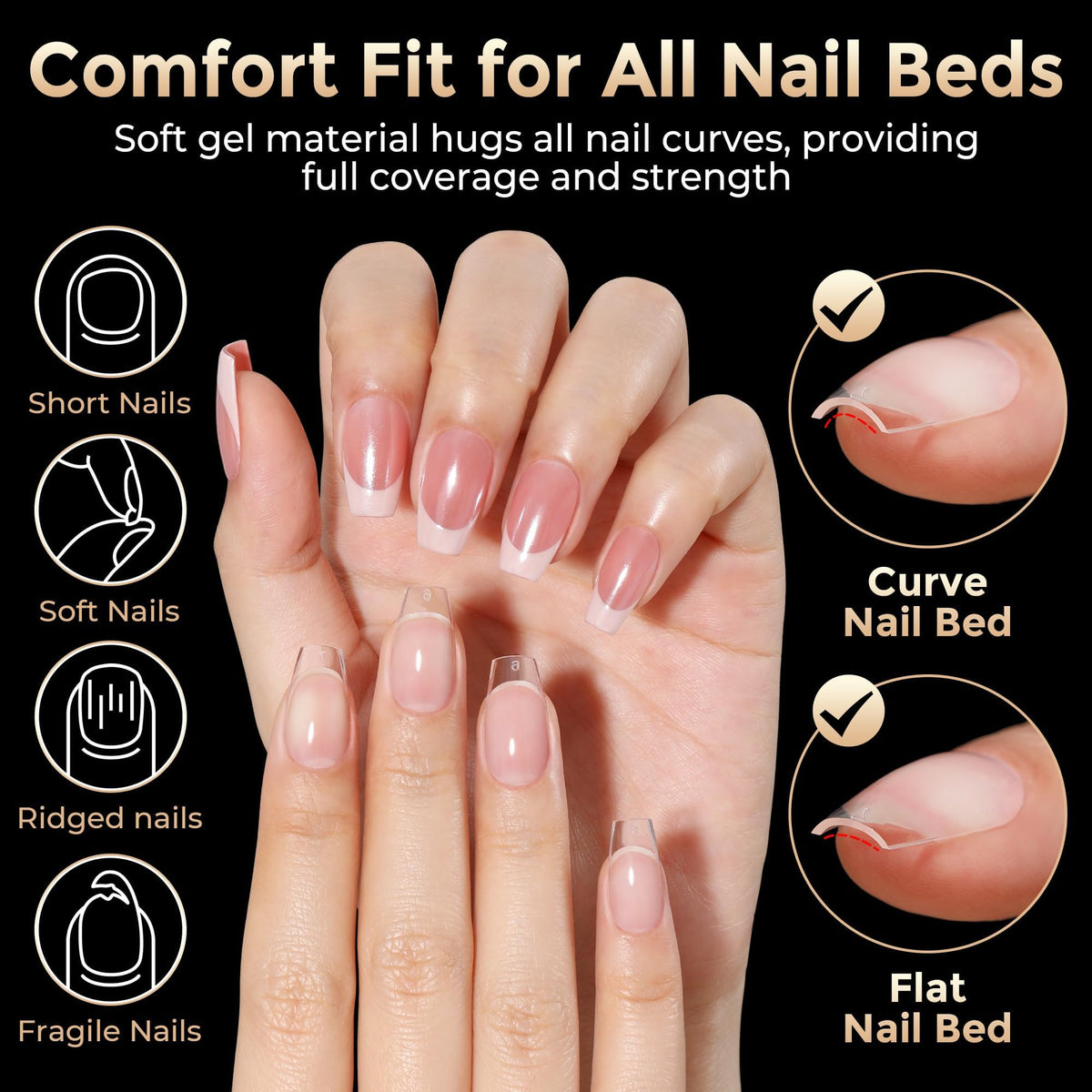 Close-up of Luckyfairy Short Coffin Nails Tips showing texture