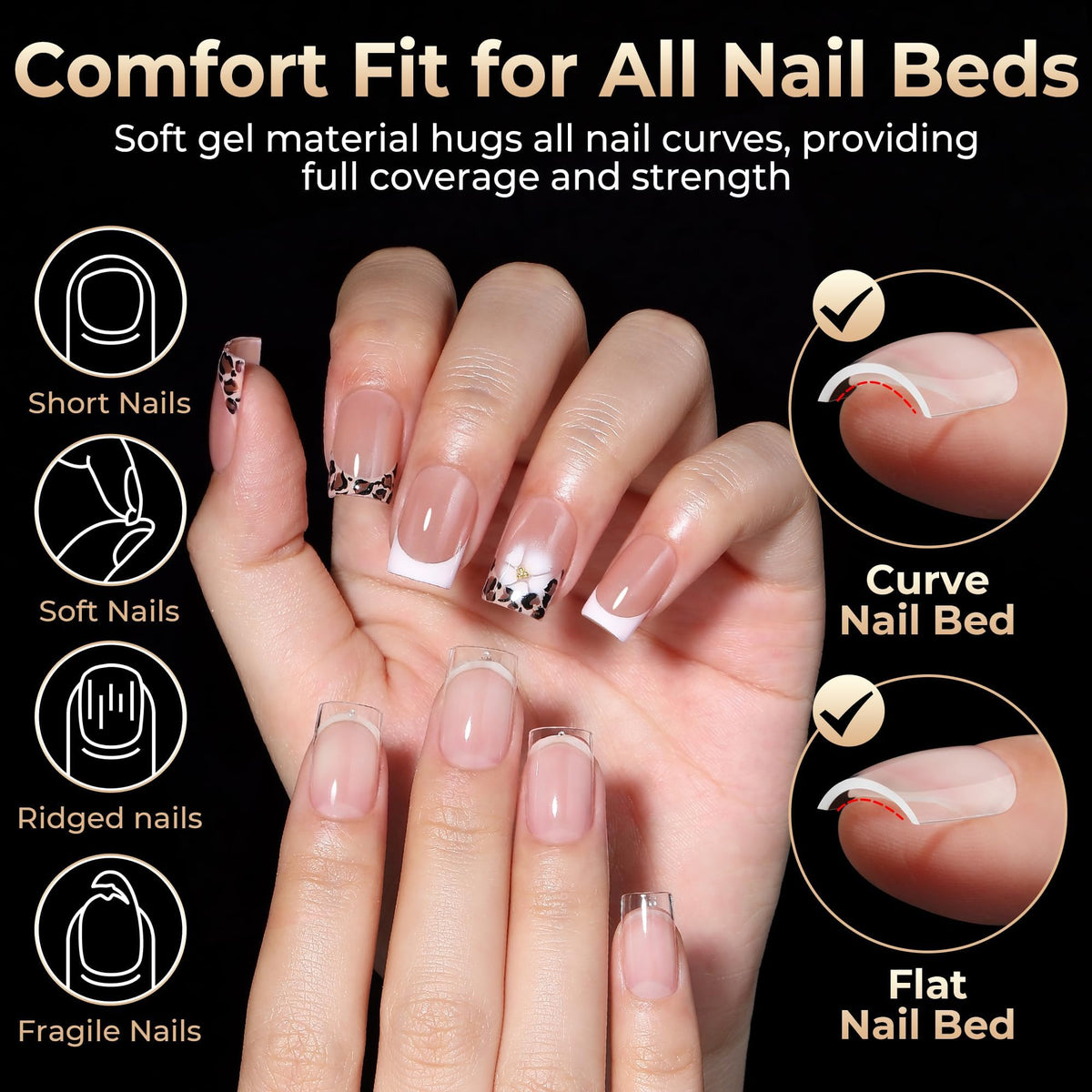 Close-up of Luckyfairy Short Square Nail Tips showing sharp square design