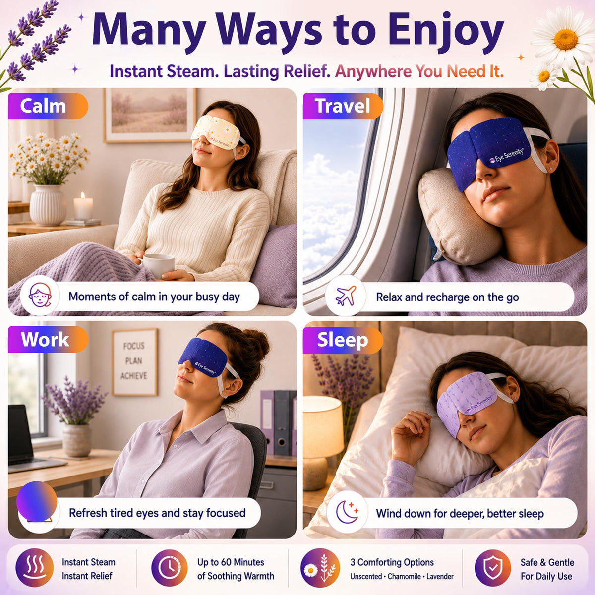Close-up of Lure Essentials Chamomile steam eye mask