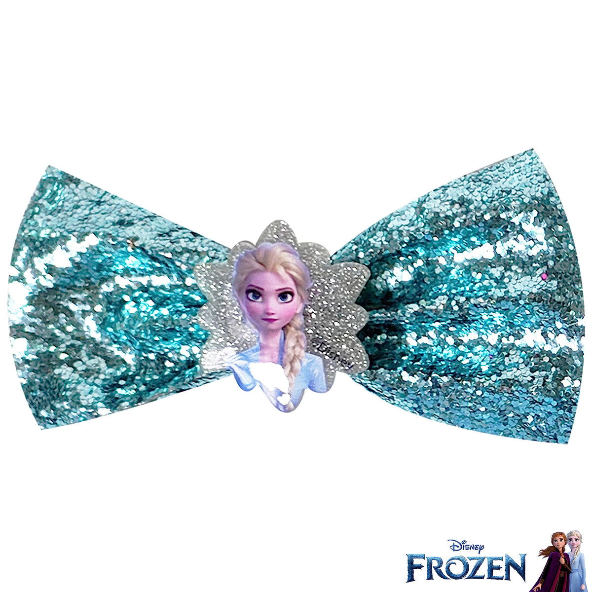 Close-up of LUV HER Frozen 2 Hair Bow with non-slip tie