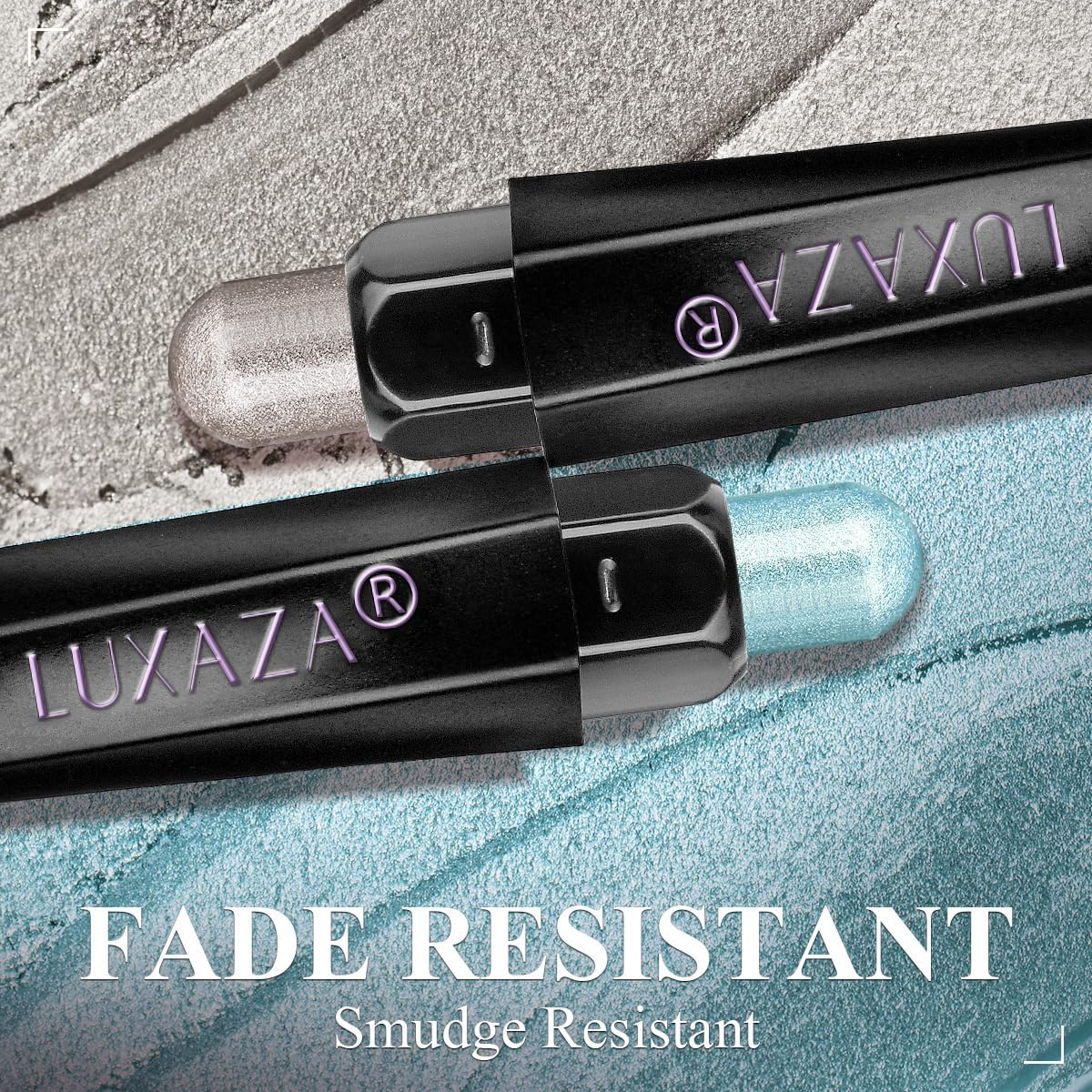 Close-up of LUXAZA PRO Blue Eyeshadow Stick with blending brush