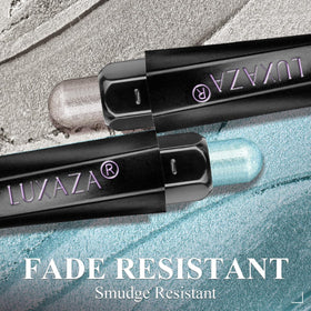 Close-up of LUXAZA PRO Blue Eyeshadow Stick with blending brush