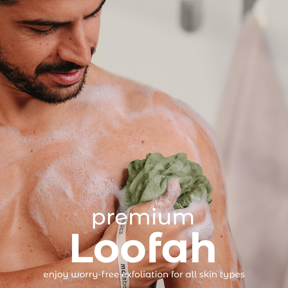 Close-up of MainBasics loofah sponge texture