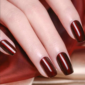 Close-up of Major Dijit Quick Dry Nail Polish Pearl Wine Red with brush