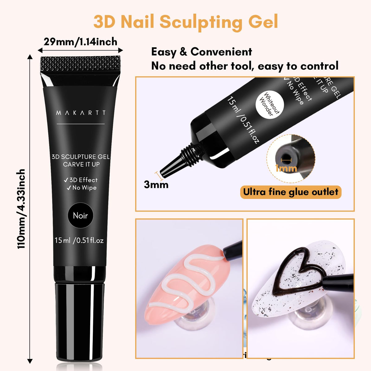 Close-up of Makartt 3D Nail Gel black tube