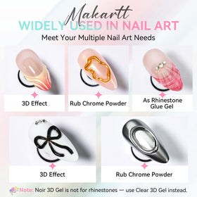 Close-up of Makartt 3D Nail Gel tubes showing clear and black colours