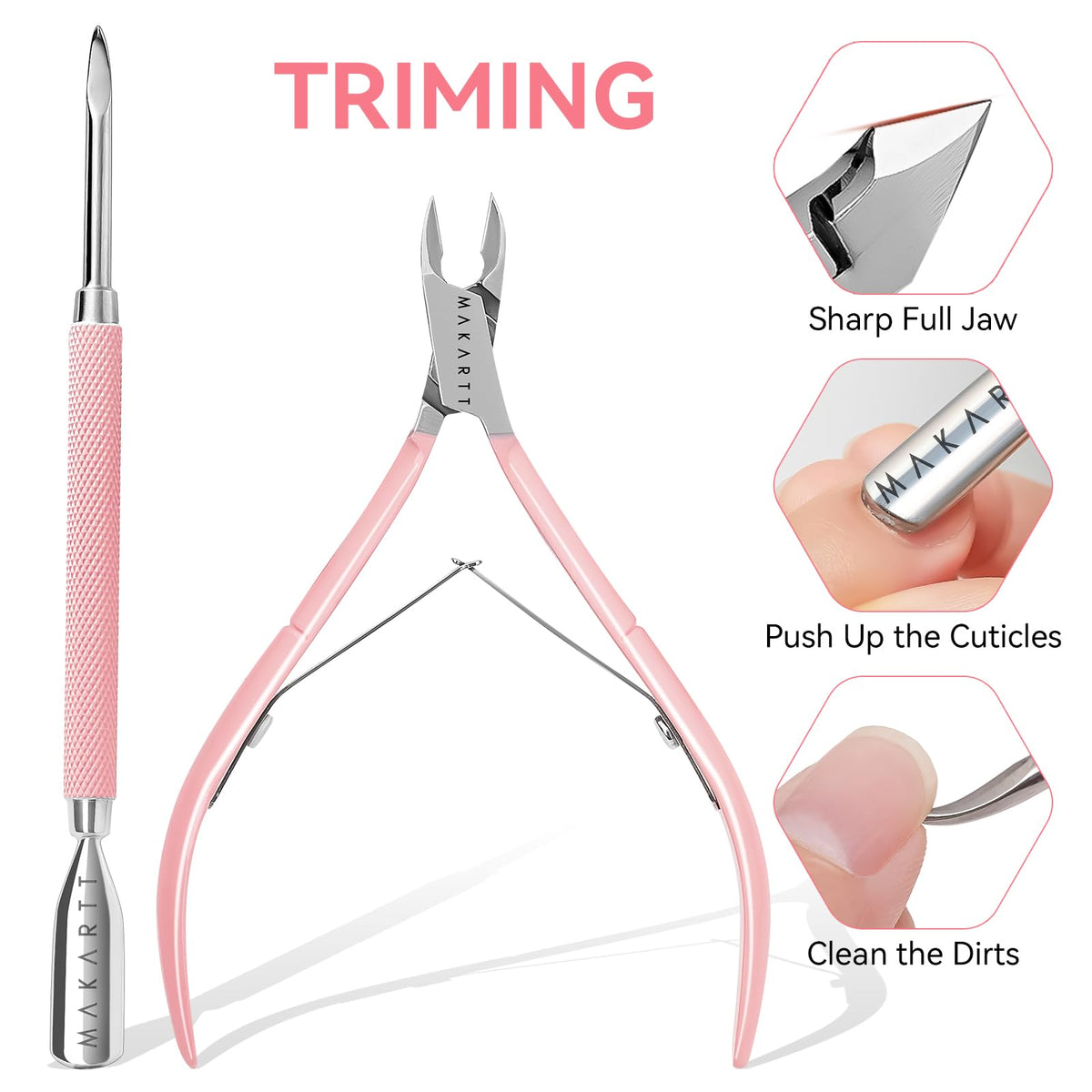 Close-up of Makartt cuticle nipper and pusher