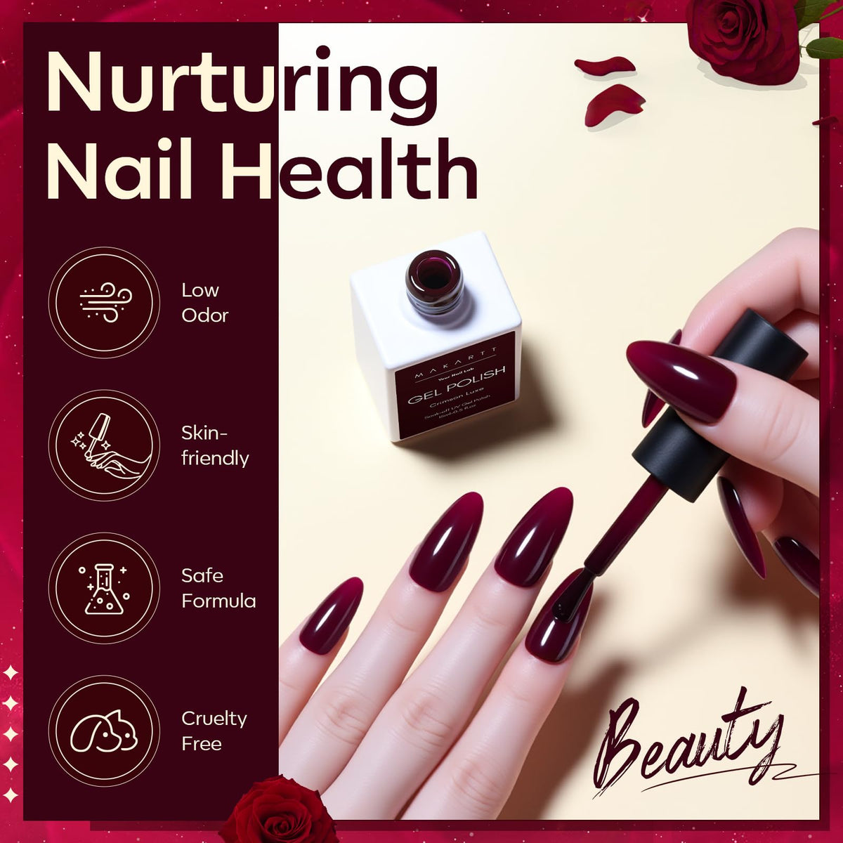 Close-up of Makartt Dark Red Burgundy Gel Polish texture