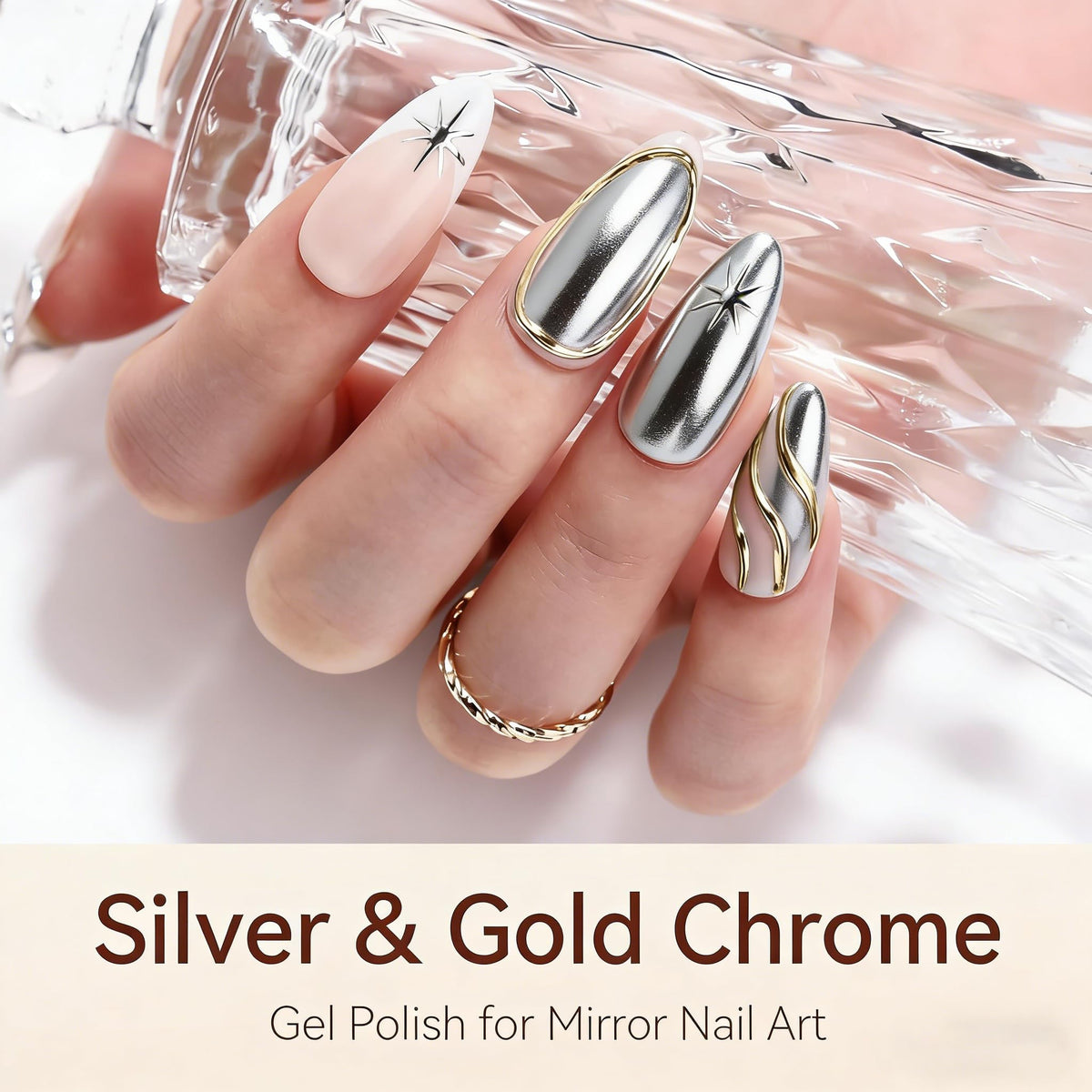 Close-up of Makartt Metallic Silver Gel Nail Polish