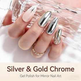 Close-up of Makartt Metallic Silver Gel Nail Polish