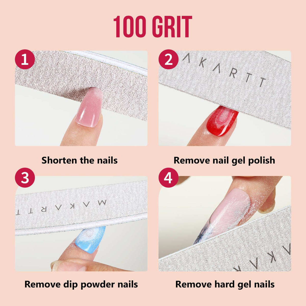 Close-up of Makartt nail file showing 100 grit side