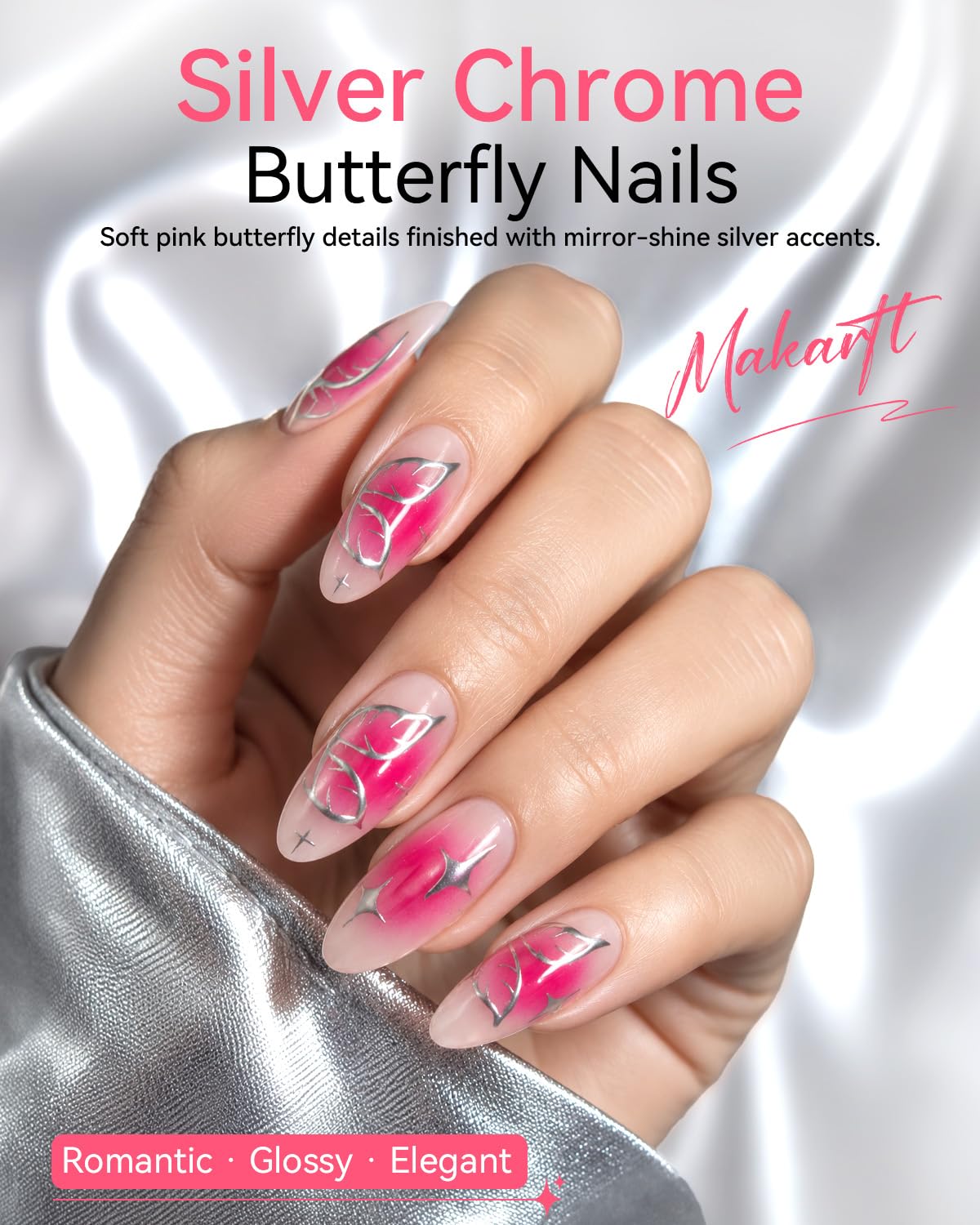Close-up of Makartt silver metallic nail polish