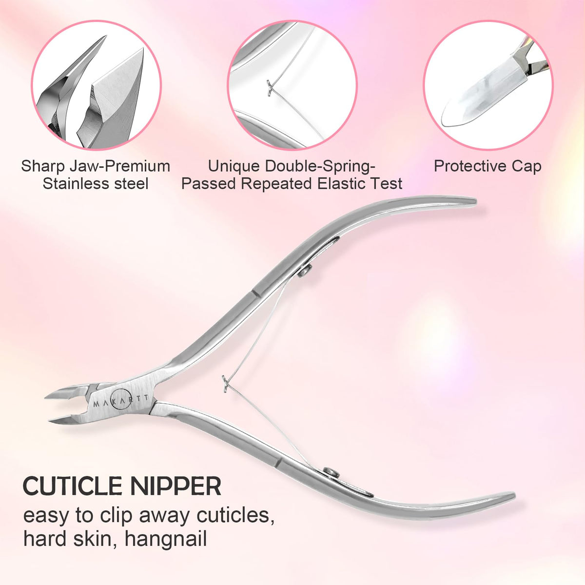 Close-up of Makartt stainless steel cuticle nipper