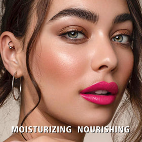 Close-up of MAKI YIKA hot pink lipstick showing creamy texture