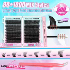 Close-up of Mamzy Luxe 80D & 100D lash clusters
