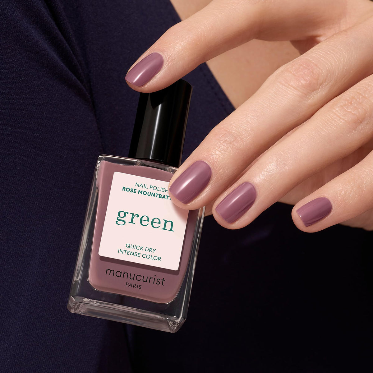 Close-up of Manucurist Green Rose Mountbatten Taupe Pink Nail Polish brush