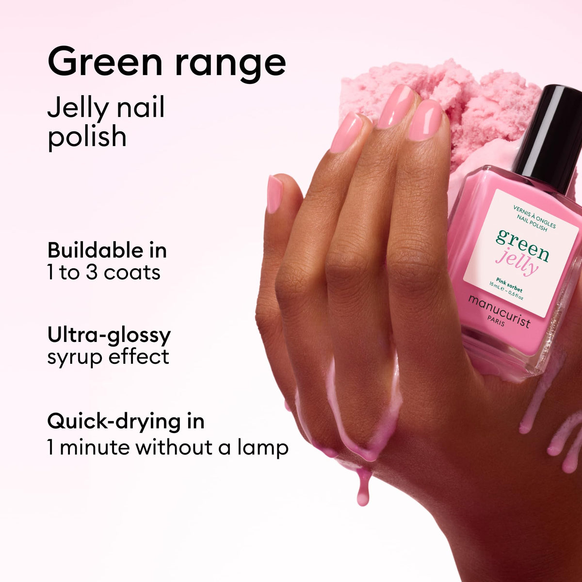 Close-up of Manucurist Pink Sorbet Green Jelly Nail Polish brush