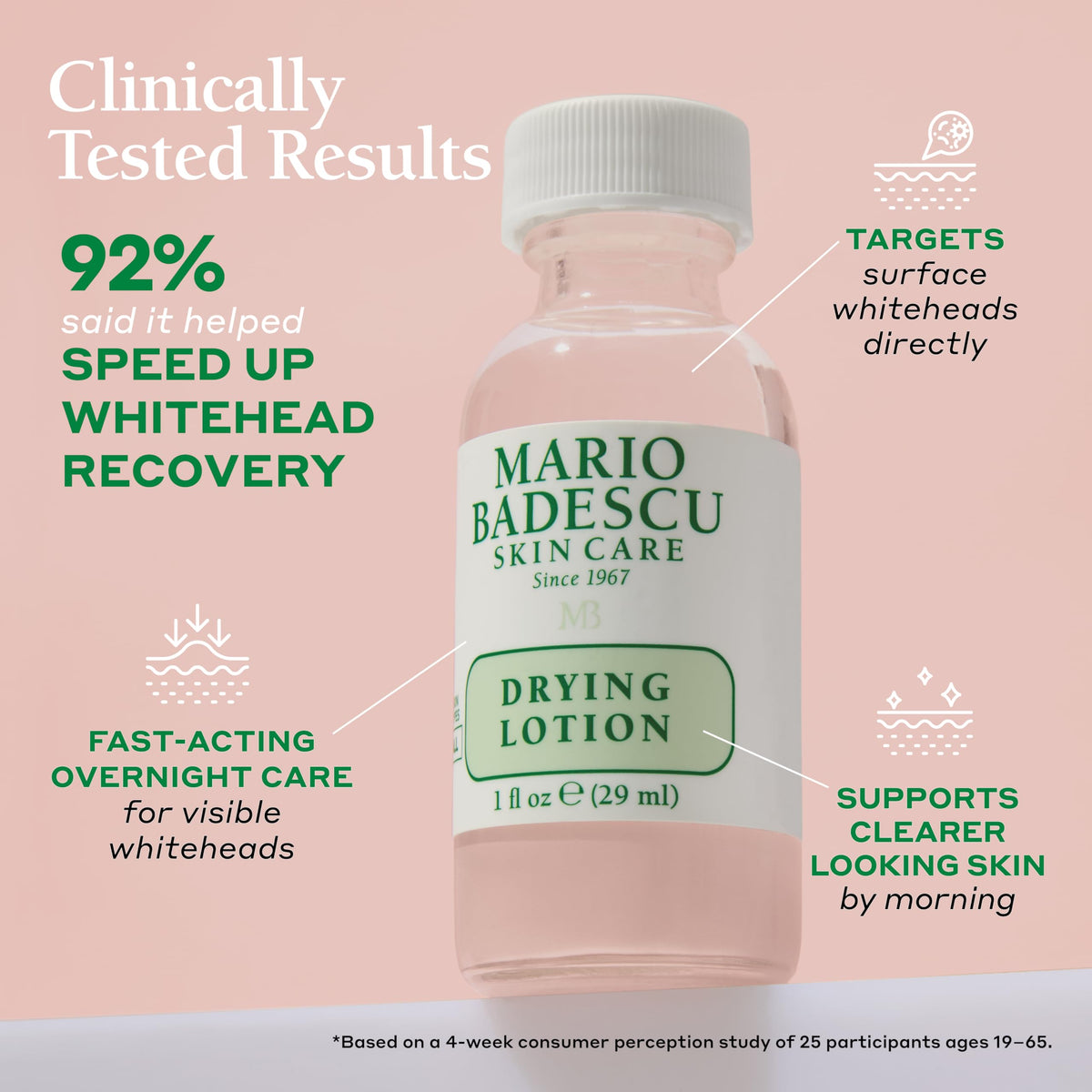 Close-up of Mario Badescu Drying Lotion bottle
