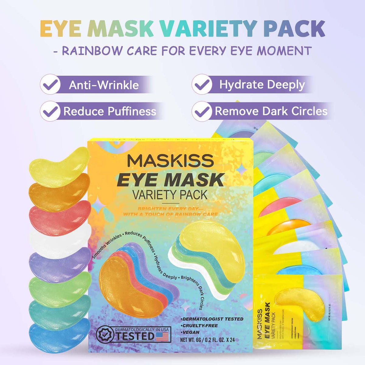 Close-up of Maskiss Under Eye Patches in vibrant packaging