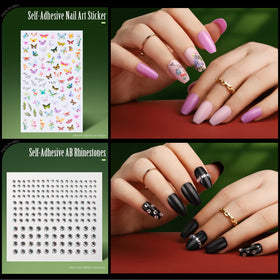 Close-up of matte coffin press on nails in various sizes