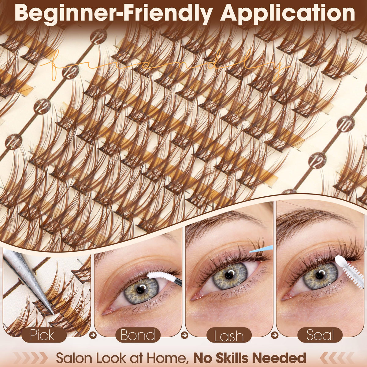 Close-up of Mavphnee brown lash clusters in packaging
