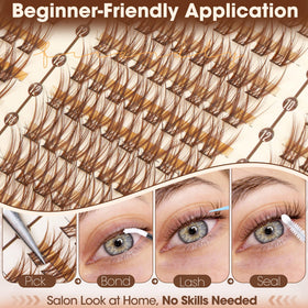 Close-up of Mavphnee brown lash clusters in packaging