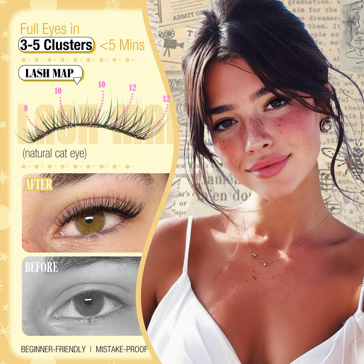 Close-up of Mavphnee clear band lash clusters