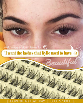 Close-up of Mavphnee wispy lash clusters in various lengths