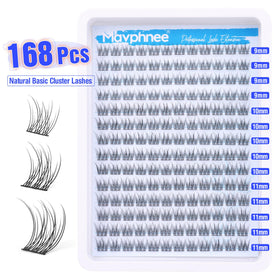 Close-up of Mavphnee wispy lash clusters in various lengths