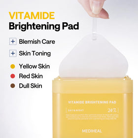 Close-up of MEDIHEAL Vitamide Brightening Toner Pad showing texture