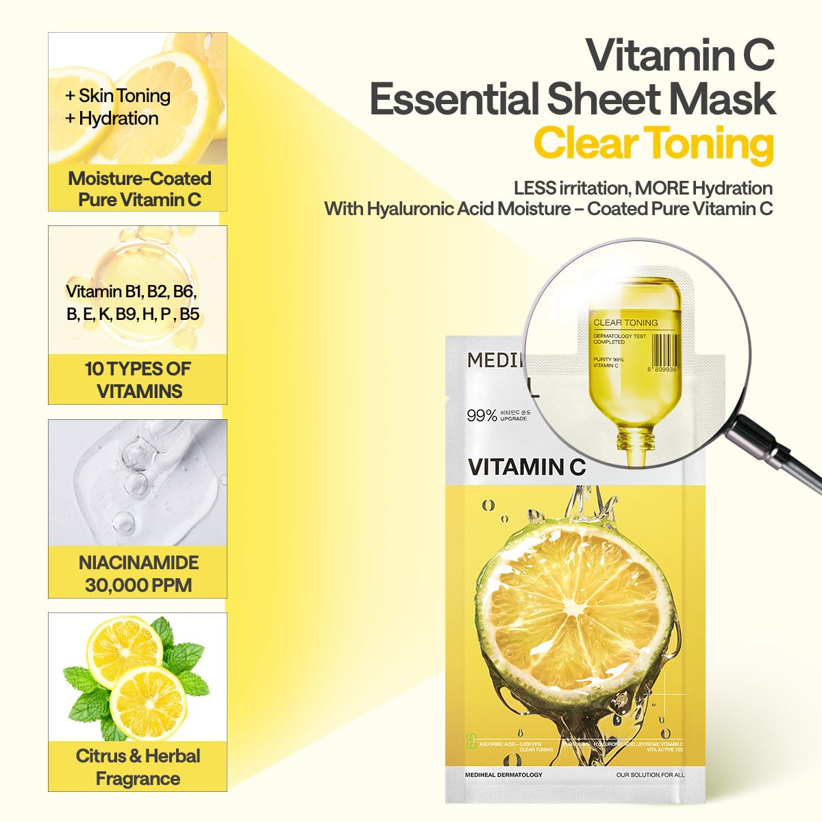 Close-up of MEDIHEAL Vitamin C Essential Face Sheet Mask texture