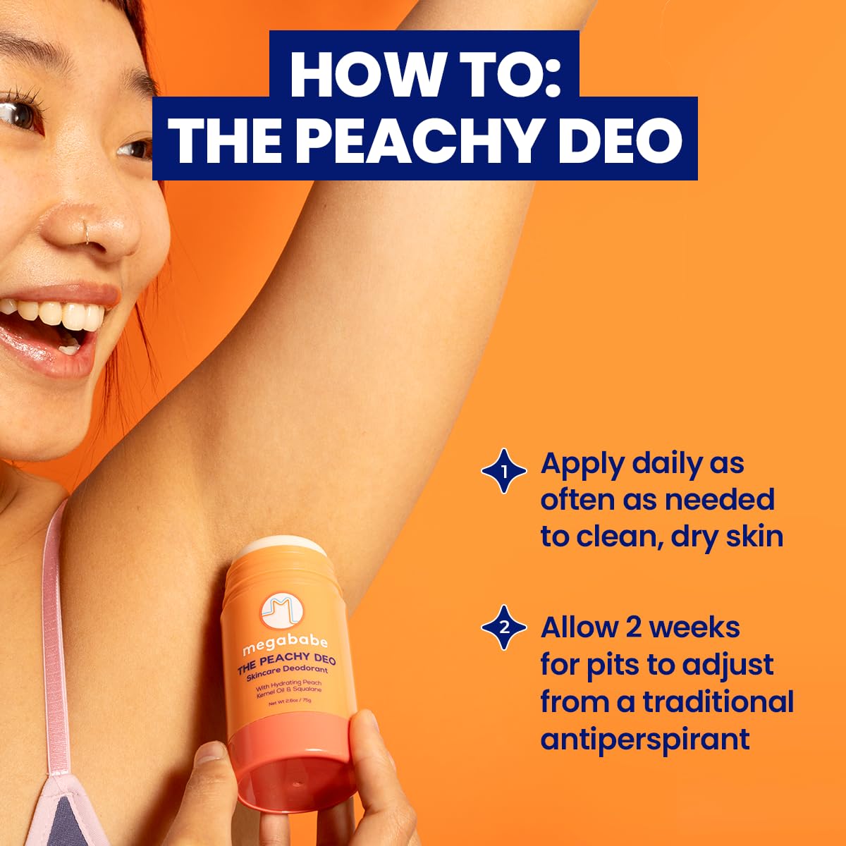 Close-up of Megababe Peachy Deo stick revealing texture