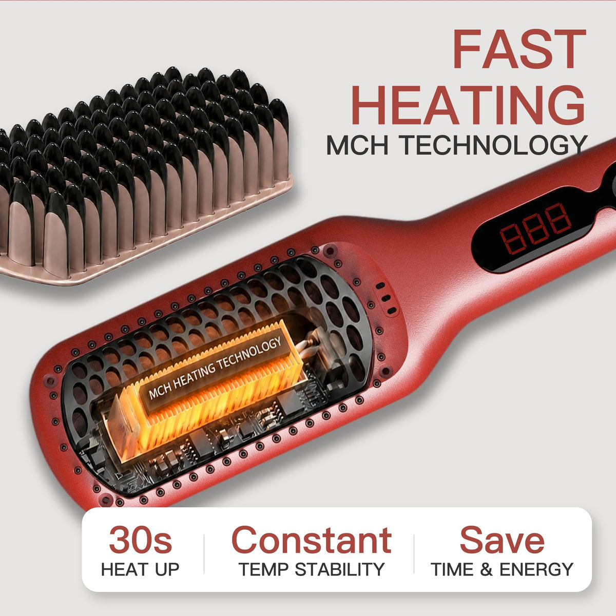Close-up of MEGAWISE Hair Straightener Brush Pro heating teeth
