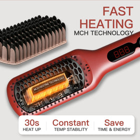 Close-up of MEGAWISE Hair Straightener Brush Pro heating teeth