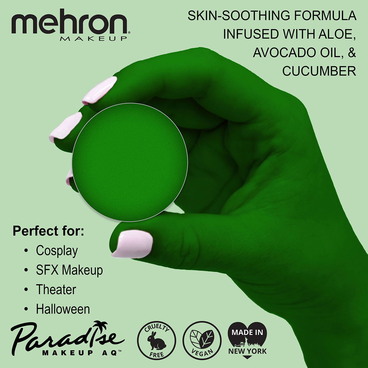 Close-up of Mehron Makeup Paradise AQ Green paint texture