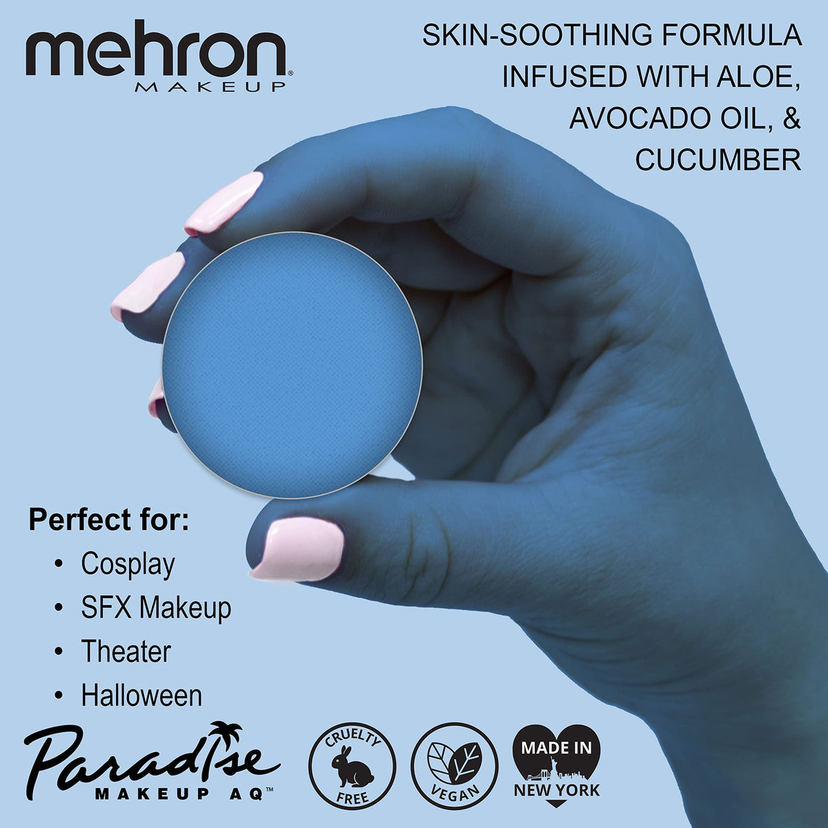 Close-up of Mehron Makeup Paradise AQ Sky Blue paint texture