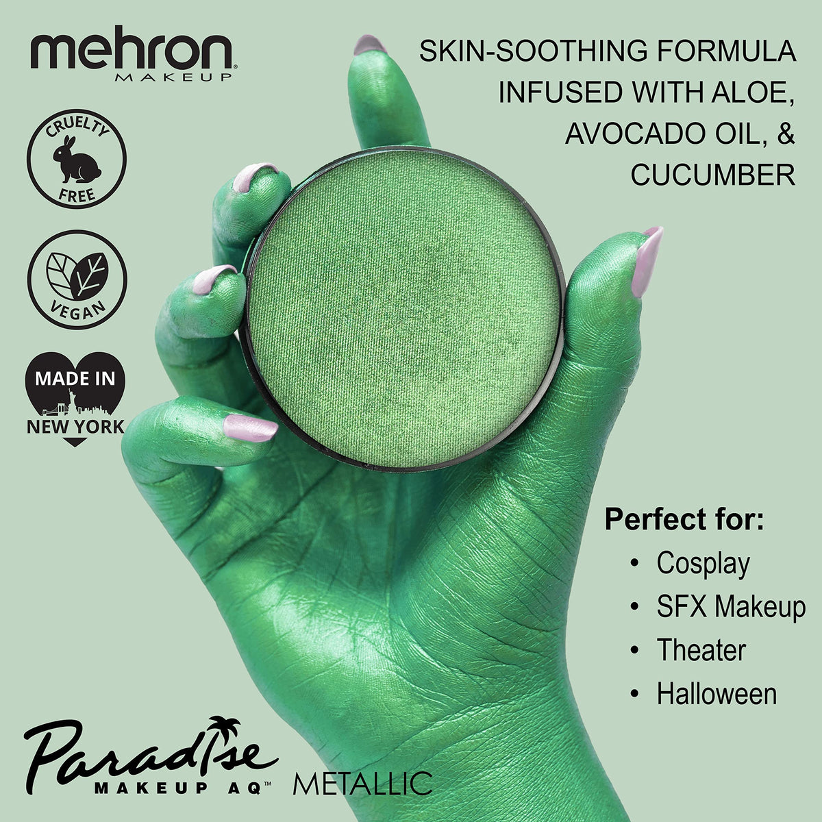 Close-up of Mehron Makeup Paradise FX Metallic Green texture