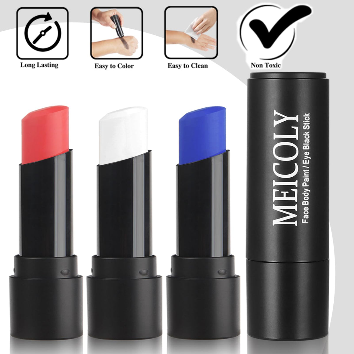 Close-up of MEICOLY blue face paint stick