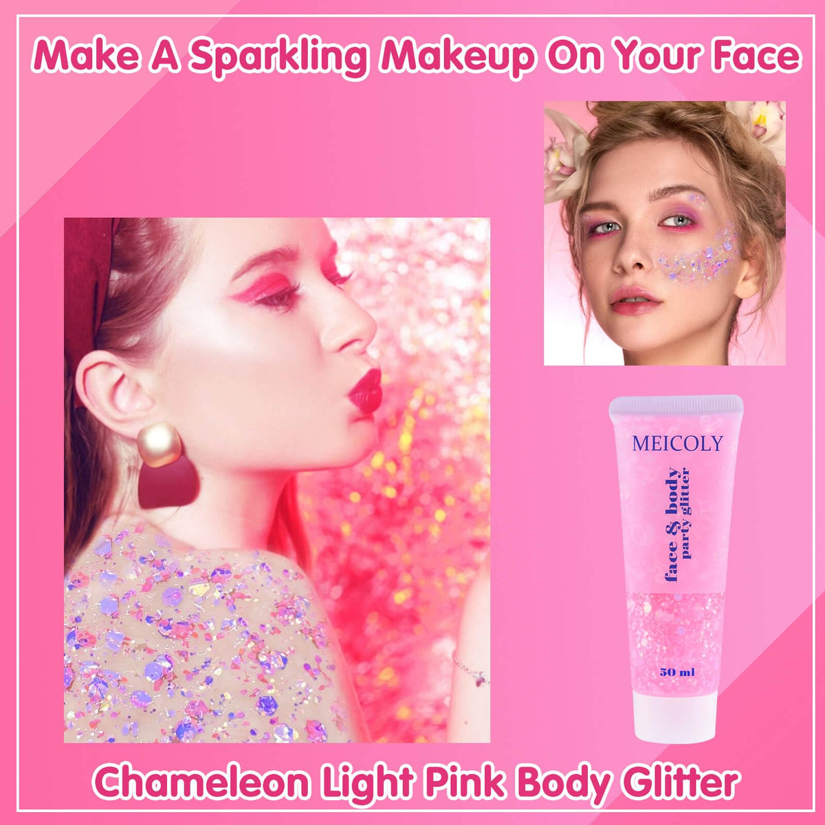 Close-up of MEICOLY Chameleon Body Glitter Gel showing texture