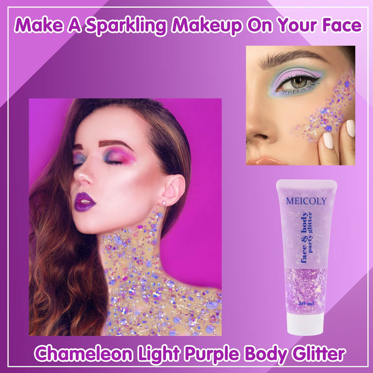 Close-up of MEICOLY Chameleon Body Glitter texture