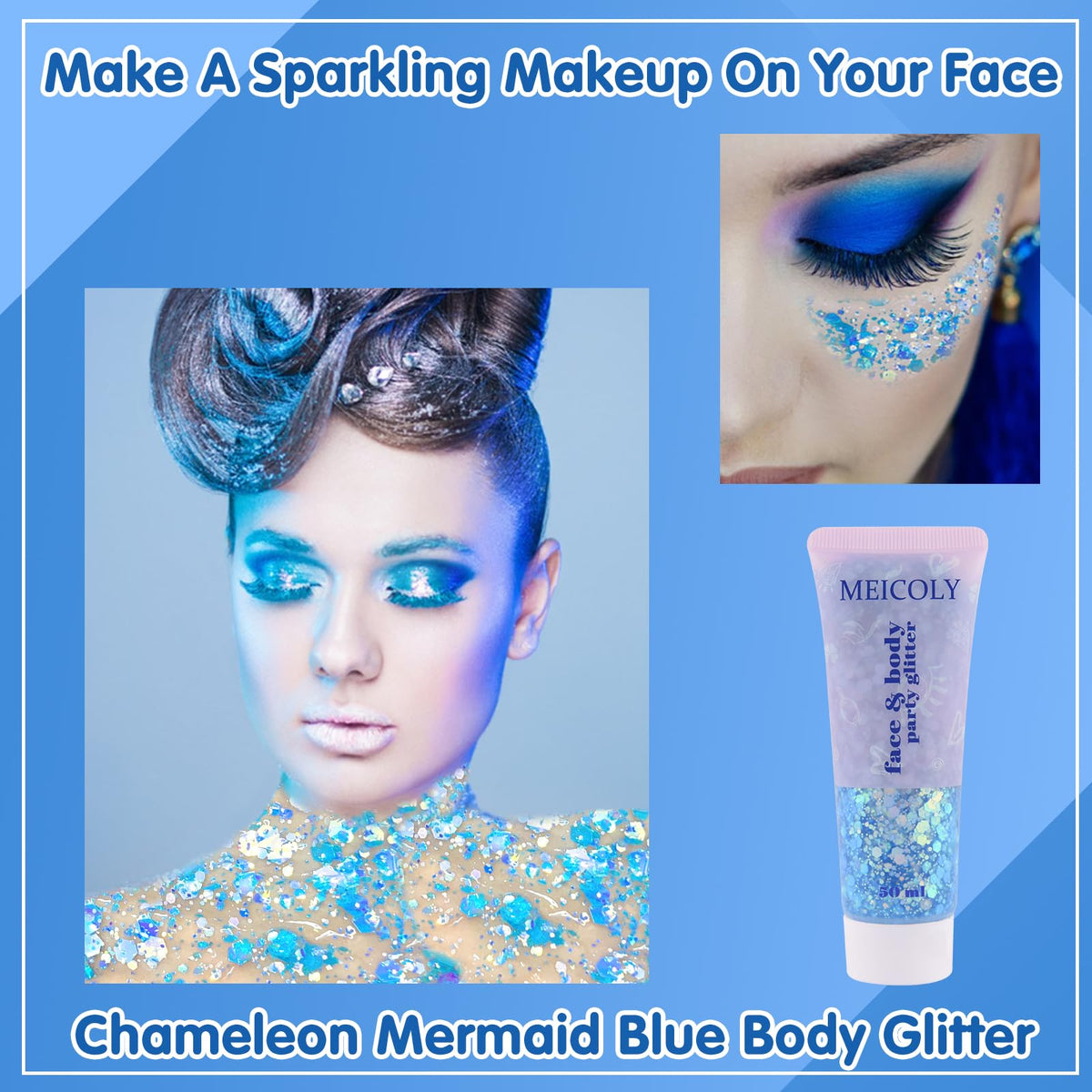 Close-up of MEICOLY Chameleon Glitter showing colour shift