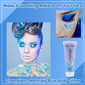 Close-up of MEICOLY Chameleon Glitter showing colour shift