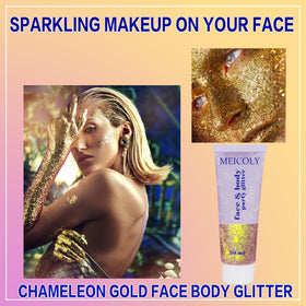Close-up of MEICOLY Chameleon Gold Body Glitter texture