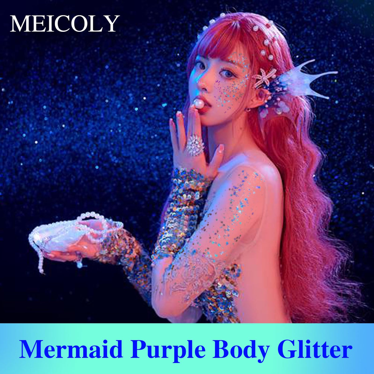 Close-up of MEICOLY Light Purple Body Glitter texture