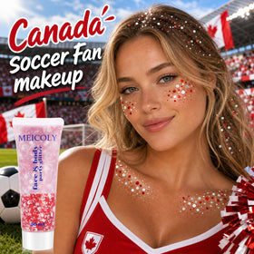 Close-up of MEICOLY red and white glitter particles