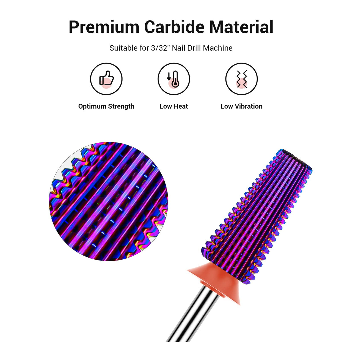 Close-up of MelodySusie nail drill bits showing different functions