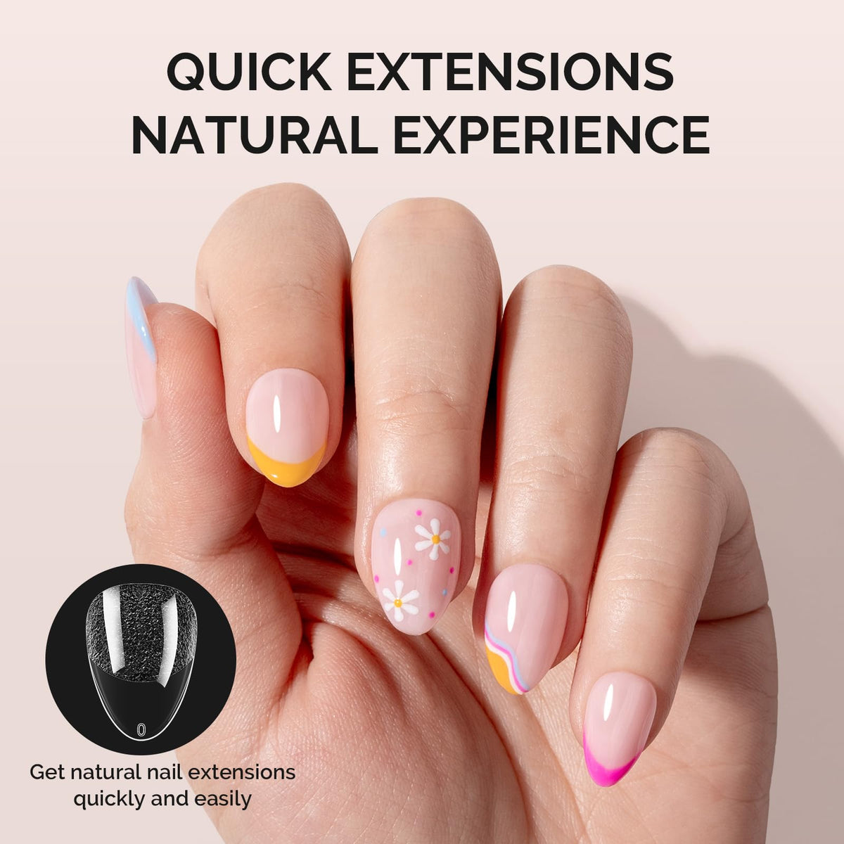 Close-up of MelodySusie nail tips showing different sizes