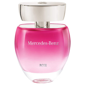 Close-up of Mercedes Benz Rose Eau De Toilette cap featuring three-pointed star