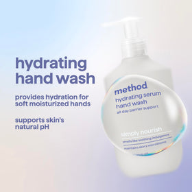 Close-up of Method Hydrating Serum Hand Wash bottle with pump
