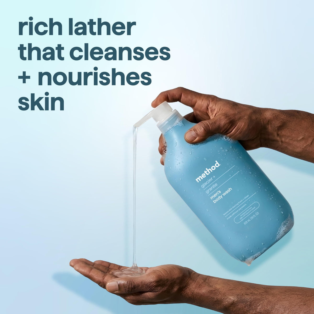 Close-up of Method Men’s Body Wash Glacier + Granite texture